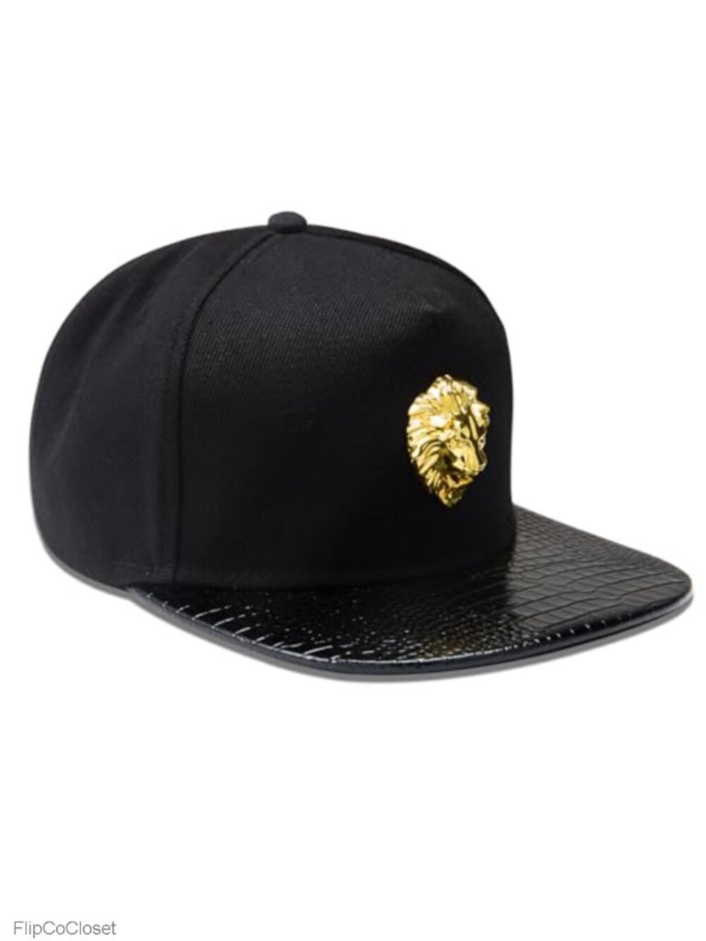 Men's Hip Hop Snapback Hat Flat Brim Cotton with Metal Lion Badge